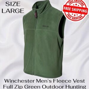 Winchester Fleece Vest Full Zip Green Outdoor Hunting Mens Size Large FREE SHIP